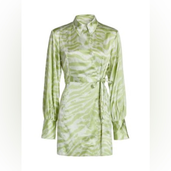 Ganni | Dresses | Ganni Green Zebra Wrap Dress | Poshmark